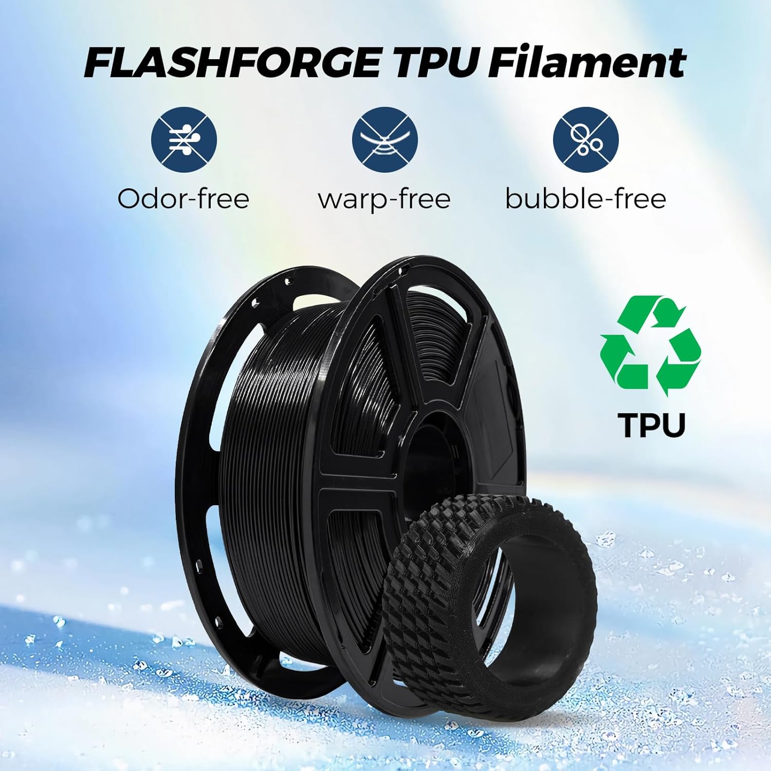 Thumbnail 1 de FLASHFORGE TPU95A Elastic Filament 1.75mm (1kg) – Black