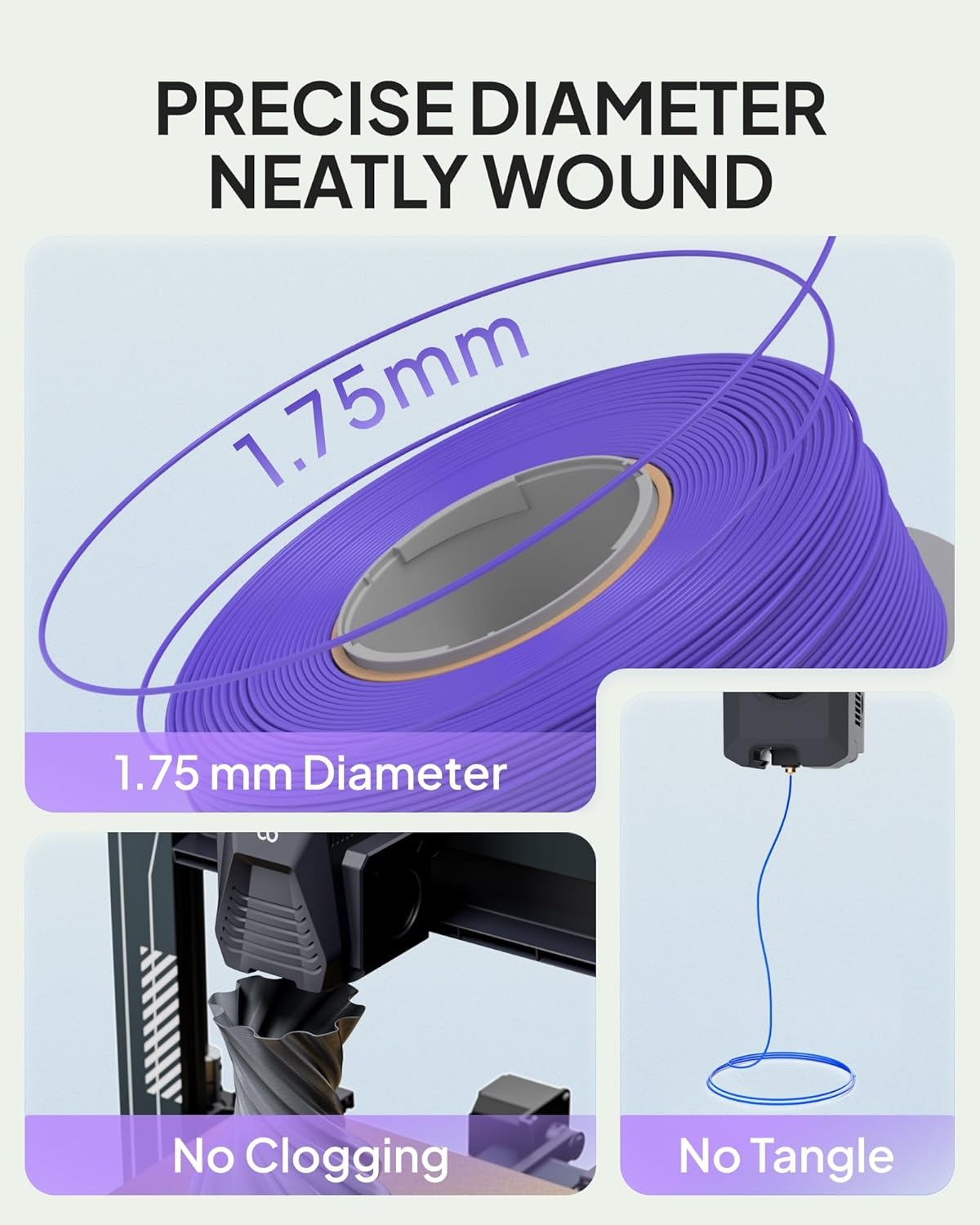 Thumbnail 3 de ELEGOO PLA Basic Refill Filament 1.75mm Green 1kg – Waste‑friendly, beginner‑friendly PLA for reusable spools