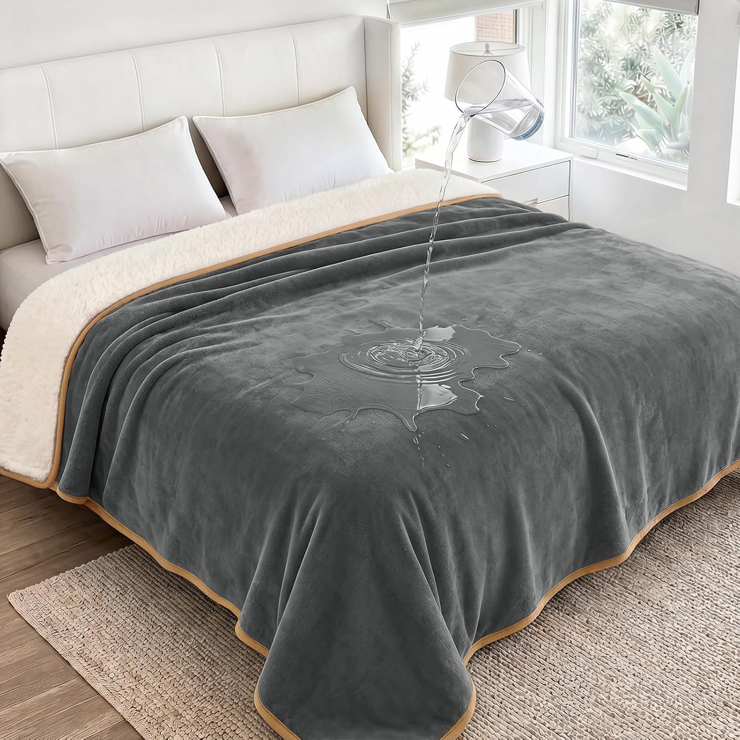 Detalle de Luciphia Waterproof Pet Blanket, Queen 90" x 82", Reversible Sherpa Fleece