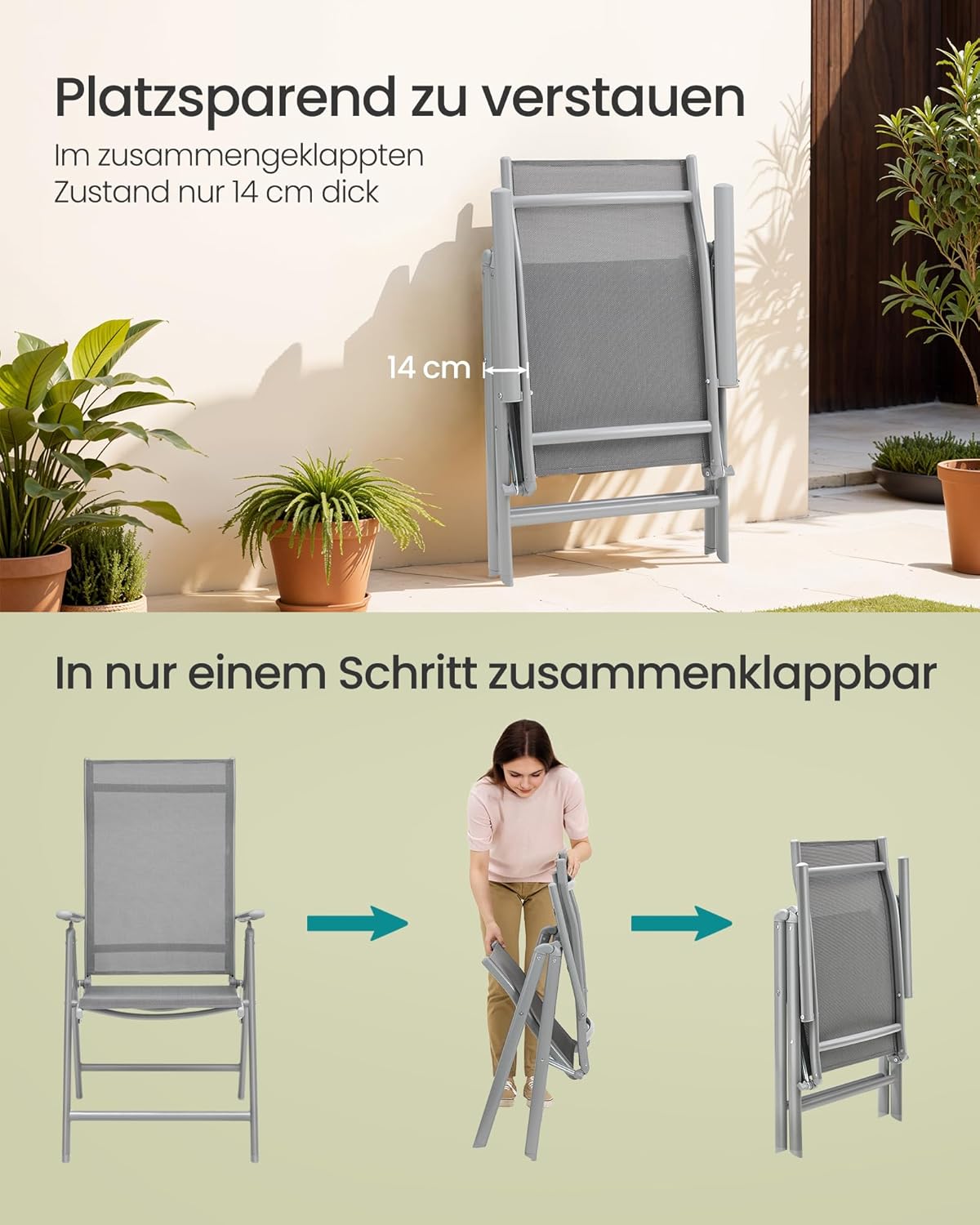 Thumbnail 4 de SONGMICS Gartenstuhl 2er Set GCB29GY – Klappstuhl, verstellbare Rückenlehne, Outdoor