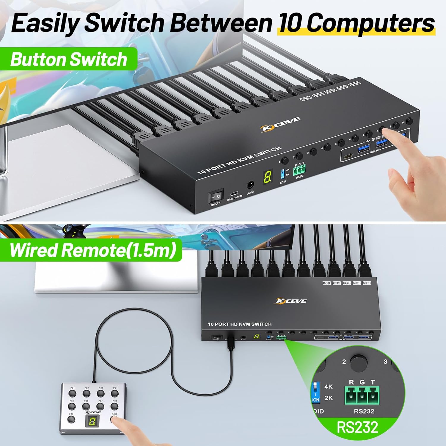 Thumbnail 4 de 10 Port HDMI KVM Switch 4K@60 Hz
