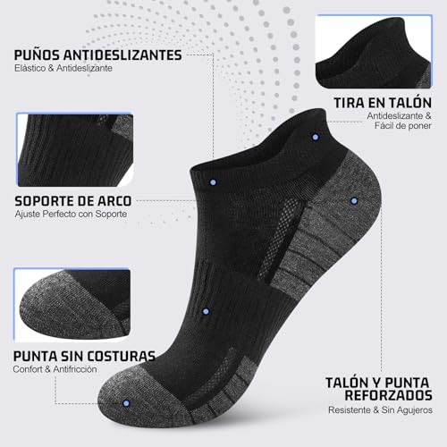 Thumbnail 3 de Effeet calcetines tobilleros de algodón (10 pares) para hombre y mujer, negros y grises, talla 43-46