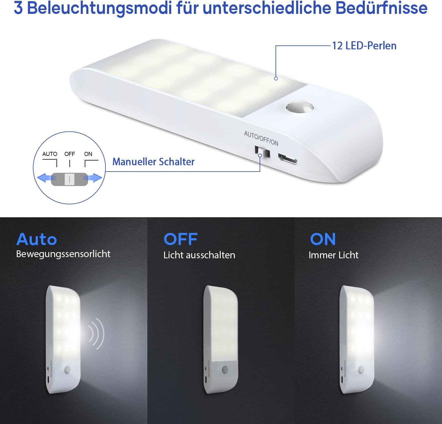 Detalle 2 de Suright LED Nachtlicht mit Bewegungsmelder 4000K