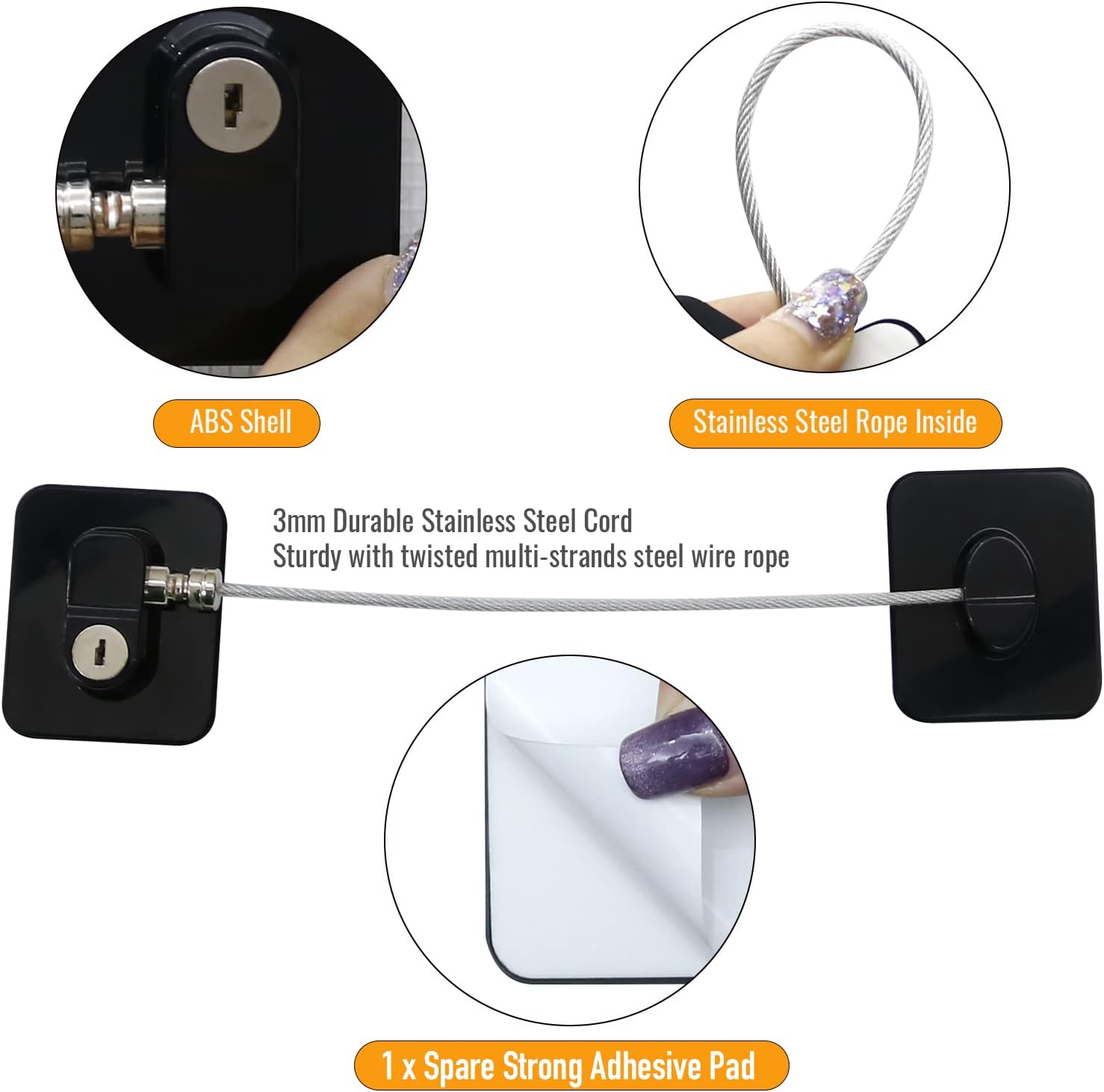 Detalle de NewBinn Window & Refrigerator Lock 2-Pack for UPVC — Adhesive, No Drilling