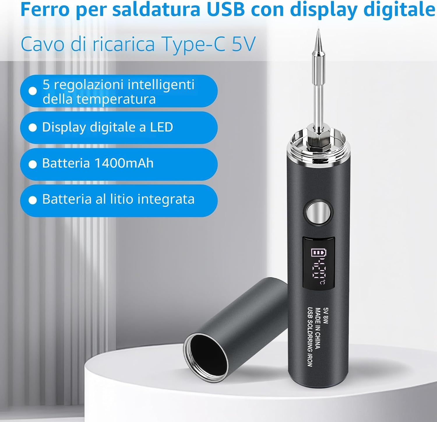 Thumbnail 6 de diymore Set saldatore a batteria: saldatore senza fili USB con 5 modalità di temperatura (260–420°C) e 3 punte