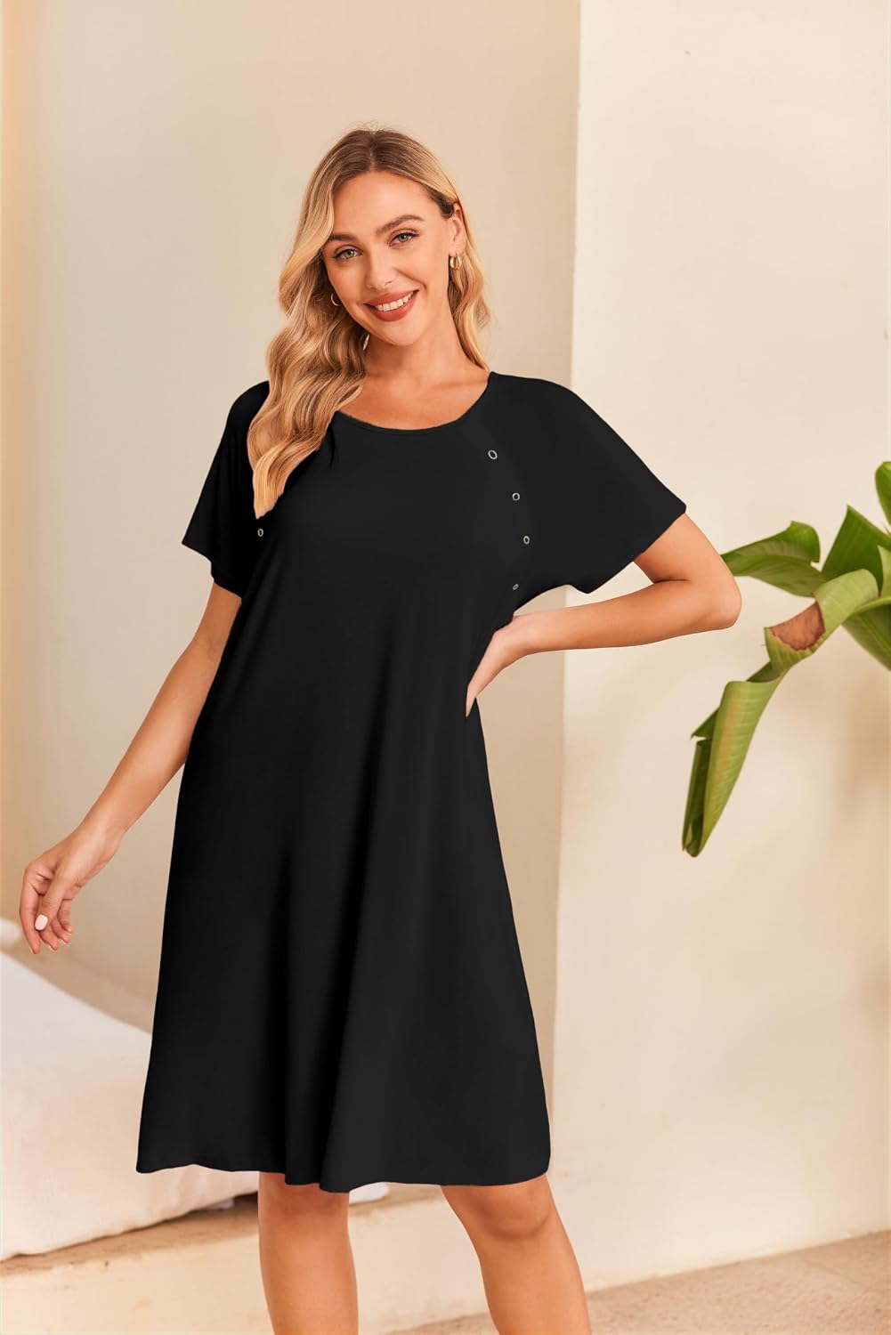 Thumbnail 4 de Ekouaer EKY005099 Maternity Nursing Nightgown, Short Sleeves, Snap-Access Design