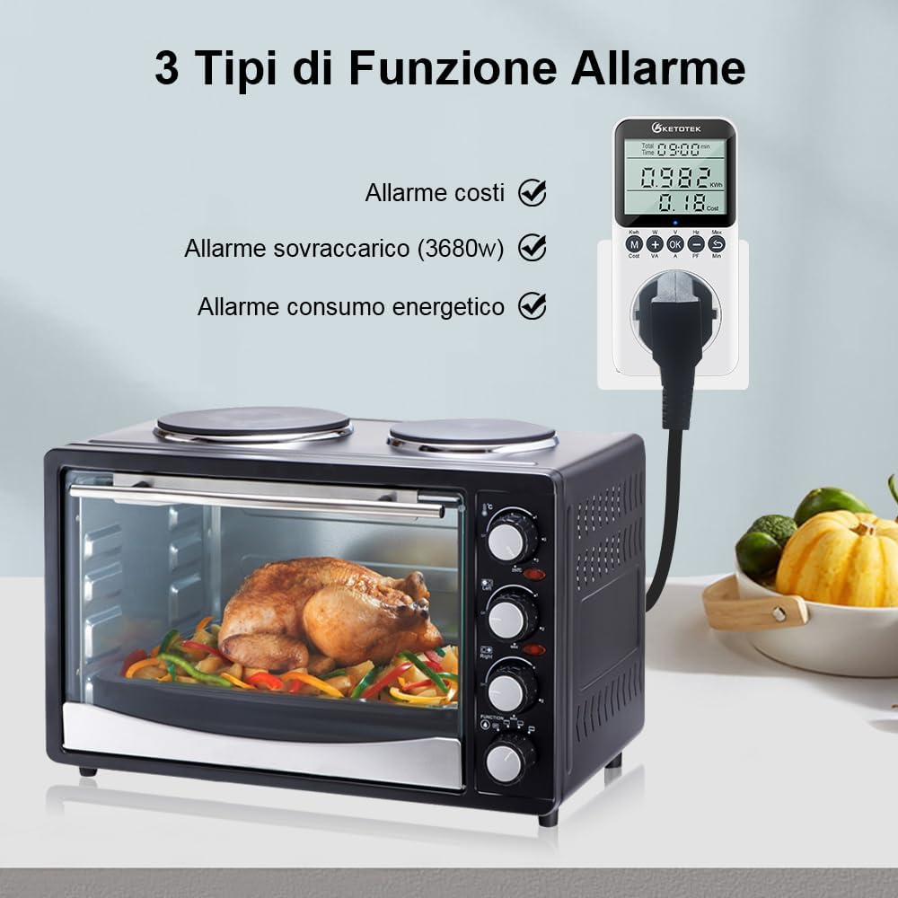 Thumbnail 3 de KETOTEK misuratore consumi elettrici con schermo LCD e presa, potenza fino a 3.680W