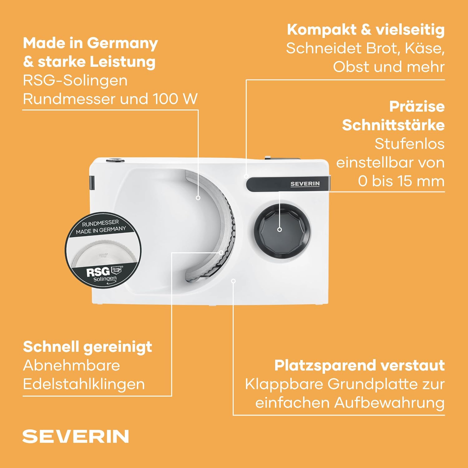 Detalle 2 de Severin Allesschneider AS 3912 – Vielseitige Brot-, Aufschnitt- und Käse-Scheibe mit stufenloser Schnittstärke