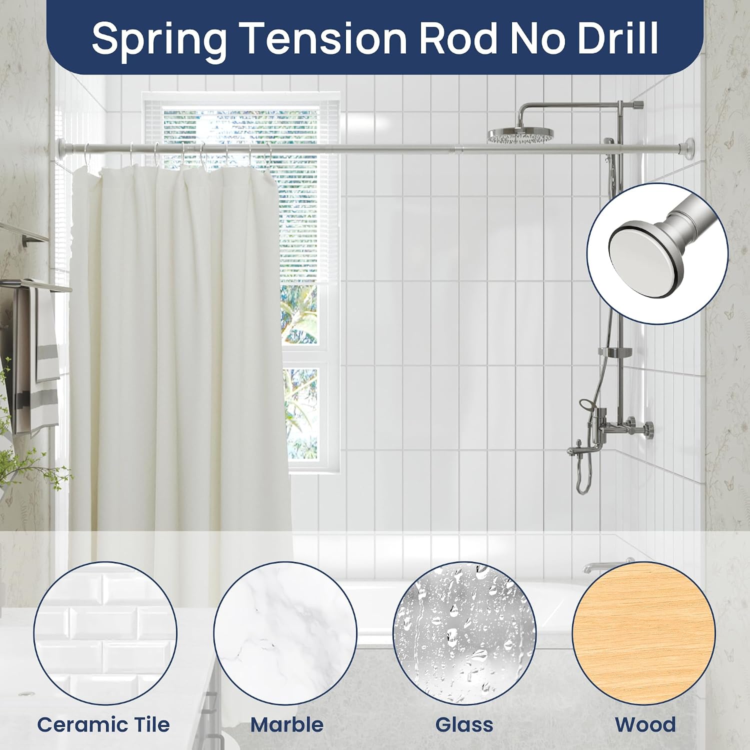 Detalle de ENJOYBASICS FEB0501007 Shower Curtain Rod, 30–76 Inch, Nickel Stainless Steel