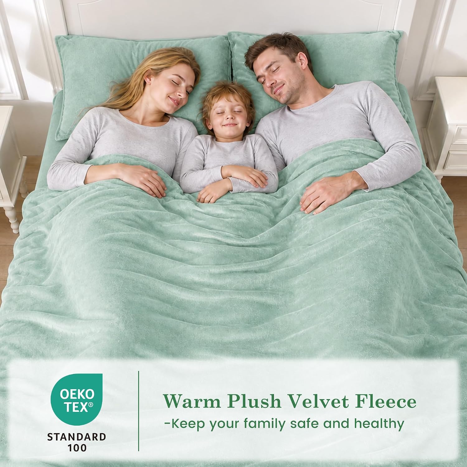 Detalle de Viviland VSHTSEAQ Plush Micro Polar Fleece Queen Sheet Set, Sage Green, 200 GSM