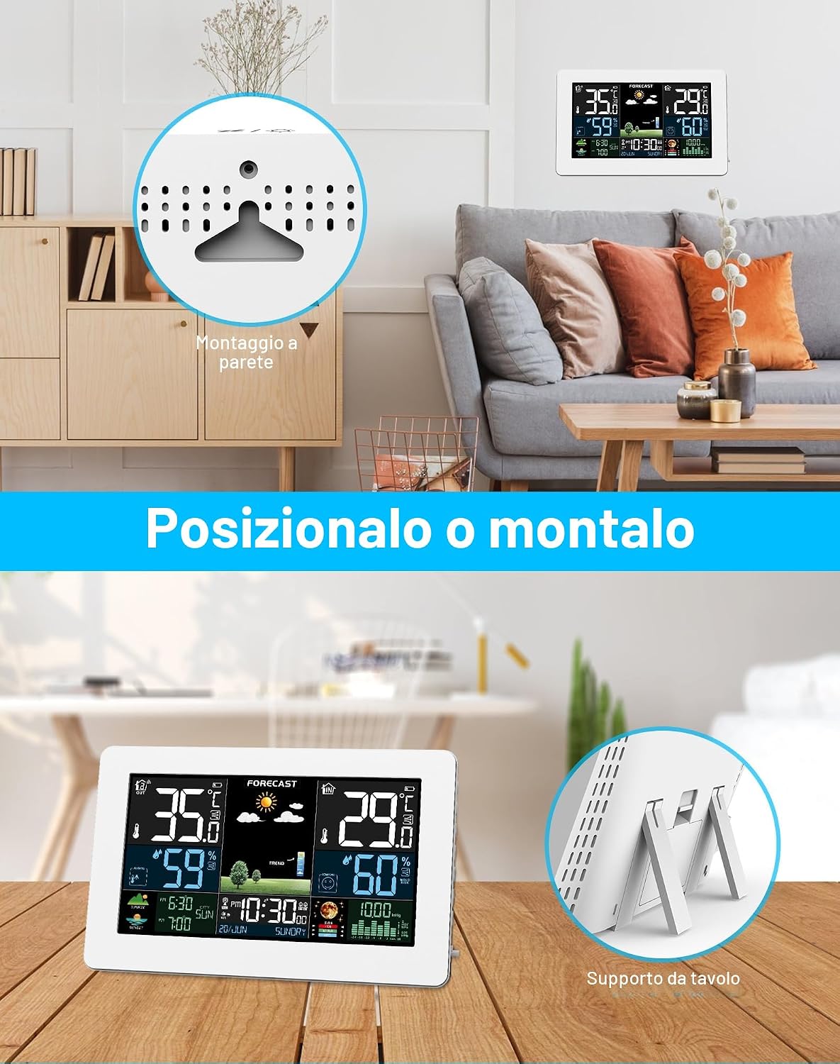 Thumbnail 6 de Stazione Meteo con Sensore Esterno, Display a Colori e Previsioni: monitoraggio interno/esterno fino a 3 sensori wireless