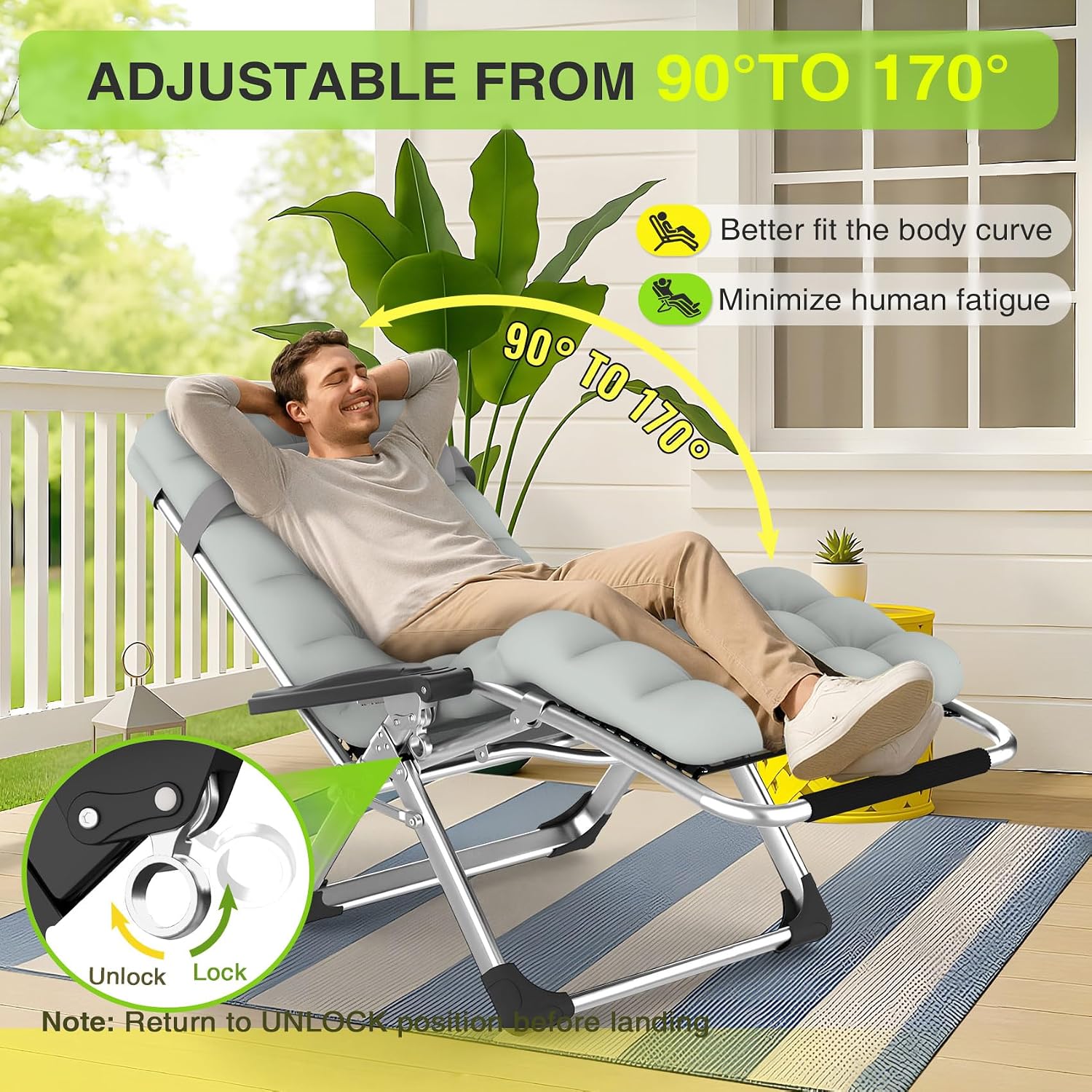 Detalle de Suteck BZ-1555-214-331 Zero Gravity Chair with Removable Cushion