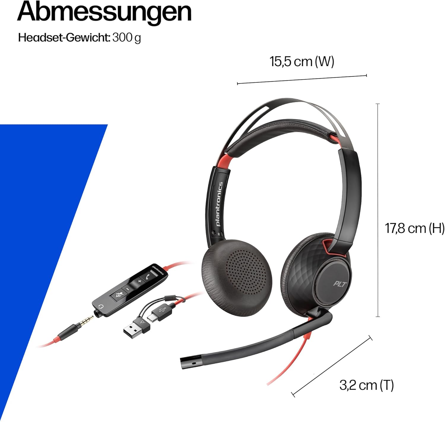 Thumbnail 5 de POLY Blackwire 5220 kabelgebundenes Headset mit Noise-Cancelling-Mikrofon und USB-C/USB-A/3,5-mm