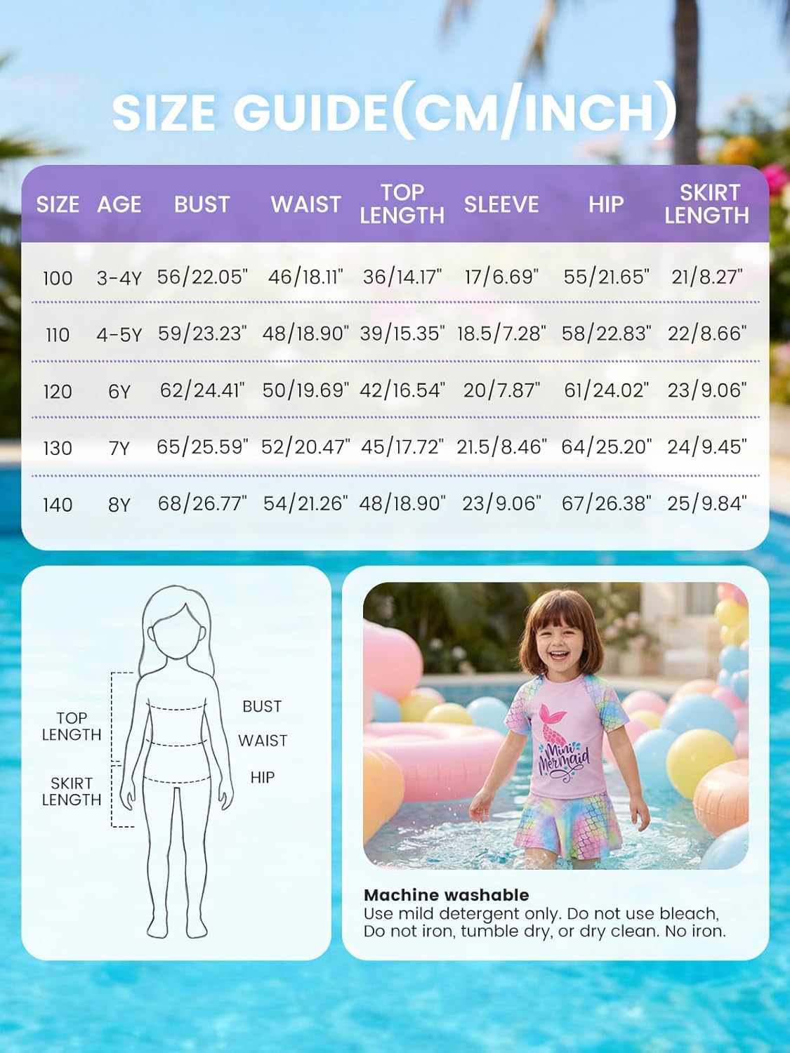 Thumbnail 6 de JiAmy Girls Swimwear Two Piece Set with Mermaid Design and UV Protection (3–8 Years)