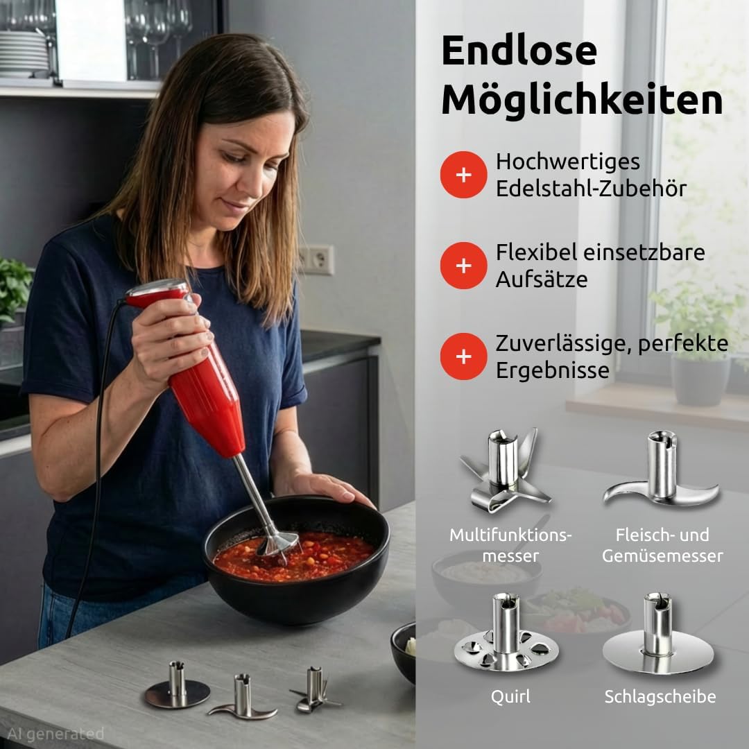 Thumbnail 5 de bamix Stabmixer Set M350 MAXX (300 Watt) inkl. Multifunktions-, Fleisch- und Gemüsemesser, Quirl & Schlagscheibe