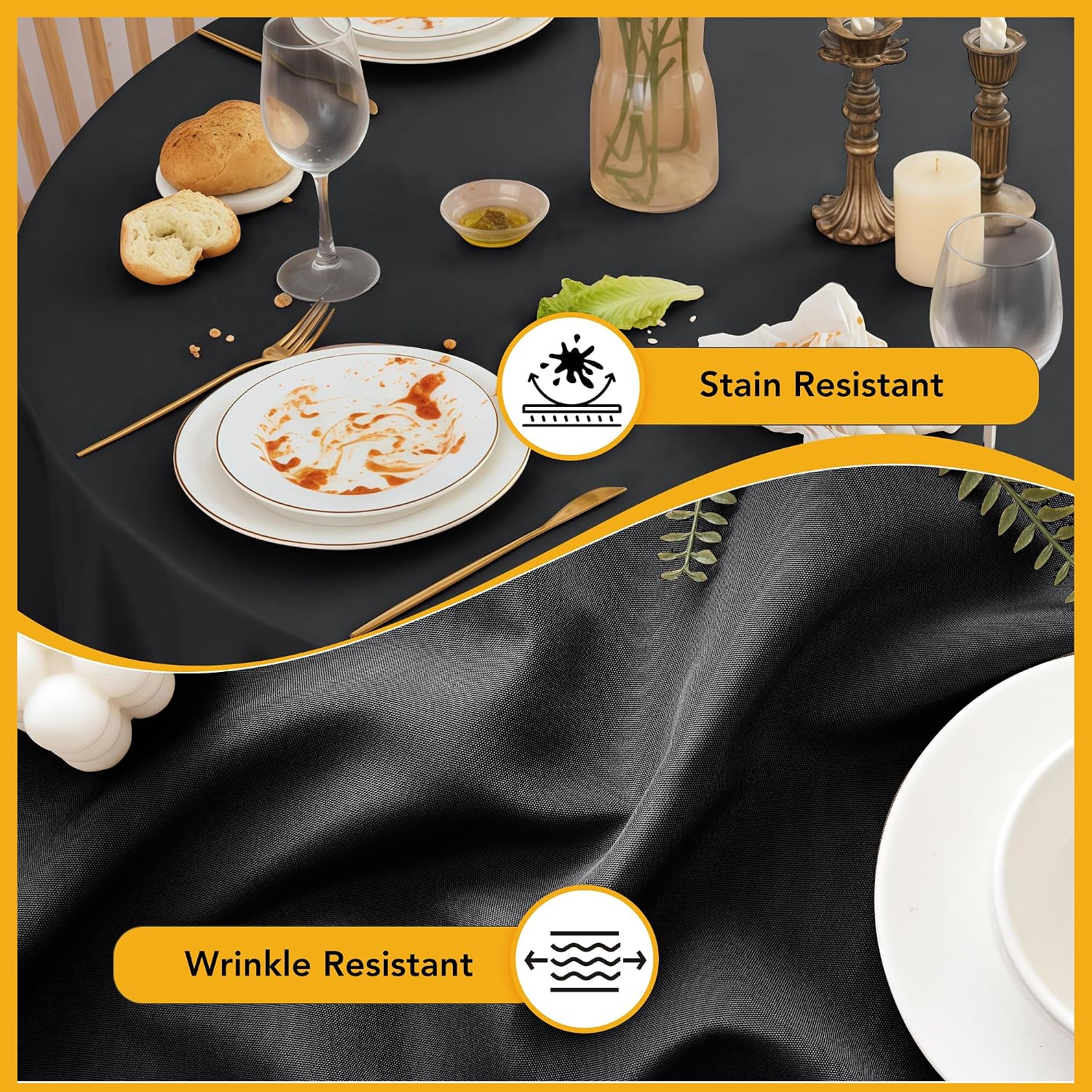 Thumbnail 2 de Dailyset 6-Pack Black Round Tablecloths 120 Inch