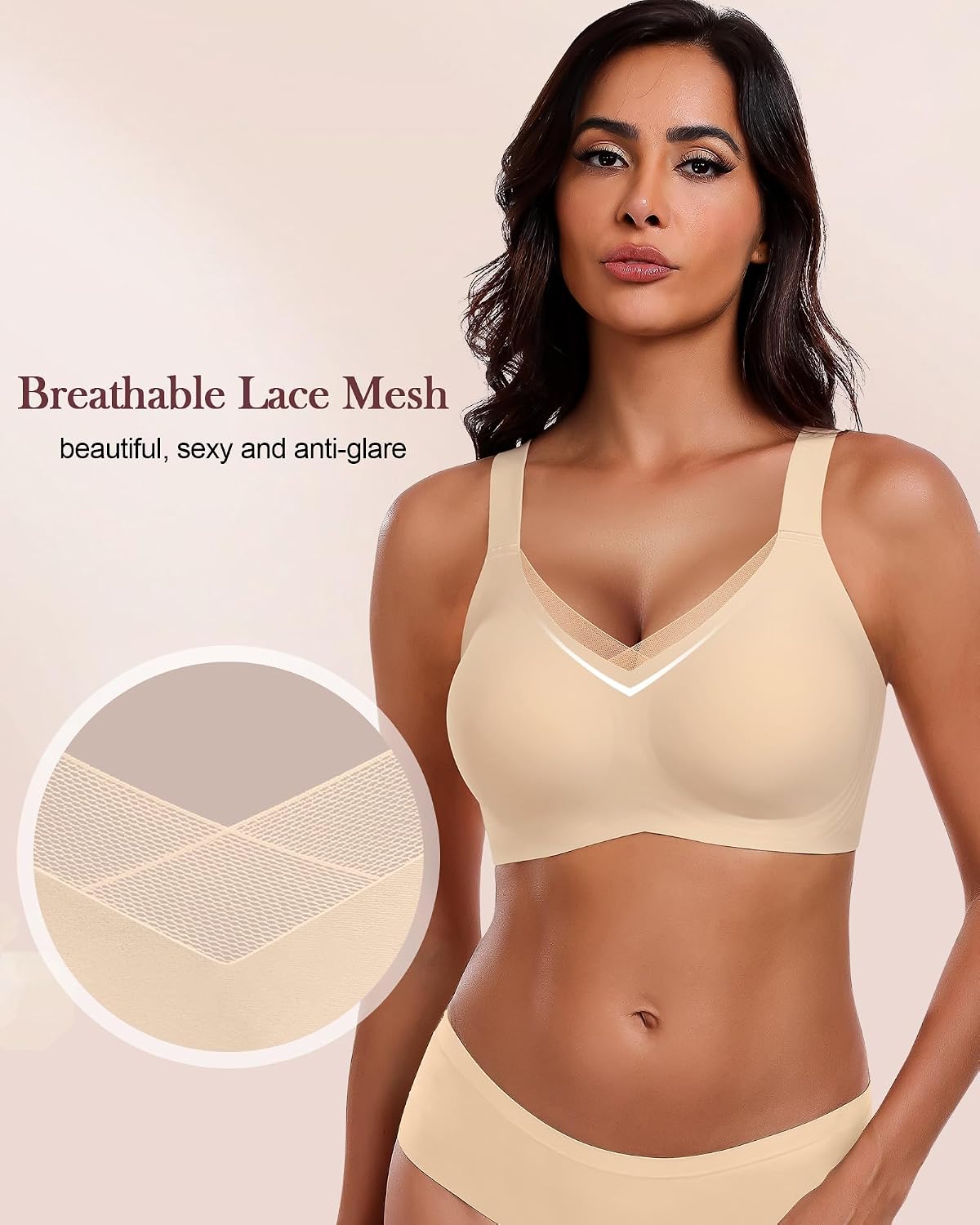 Detalle de HORISUN BH ohne Bügel – Komfort Nahtloser Push-Up Bralette mit starkem Halt für Große Brüste