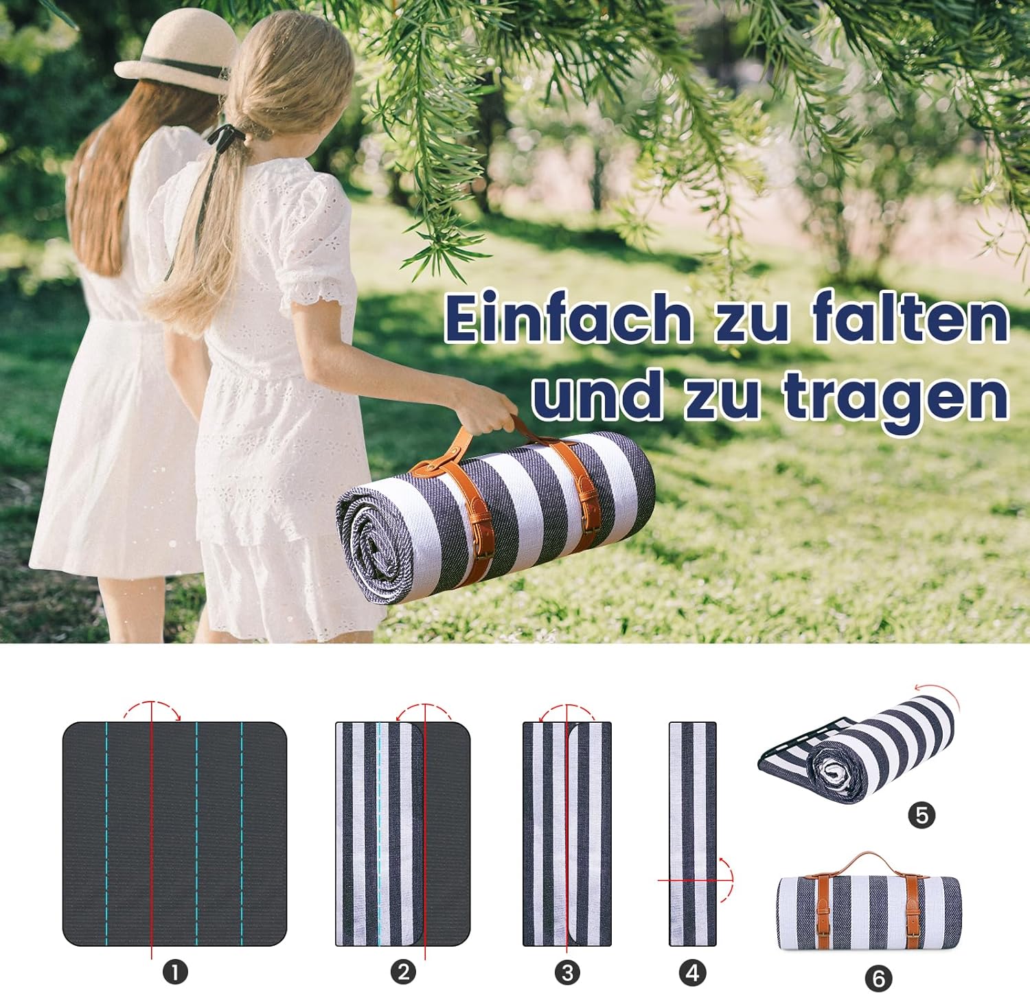 Detalle de Sapsisel Picknickdecke 200 x 200 cm – extragroß, wasserdicht und faltbar