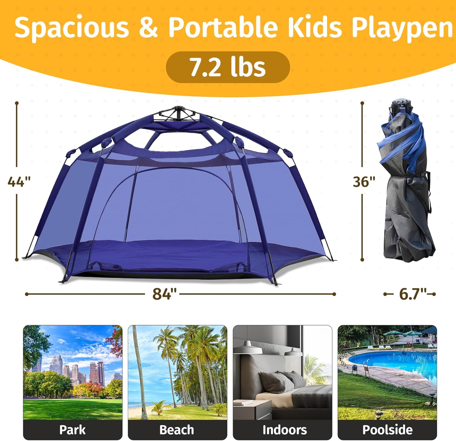 Thumbnail 4 de Alvantor Baby Playpen Pop Up Play Yard (84x84x44) Large Mesh Kids Play Pen with Canopy, Navy