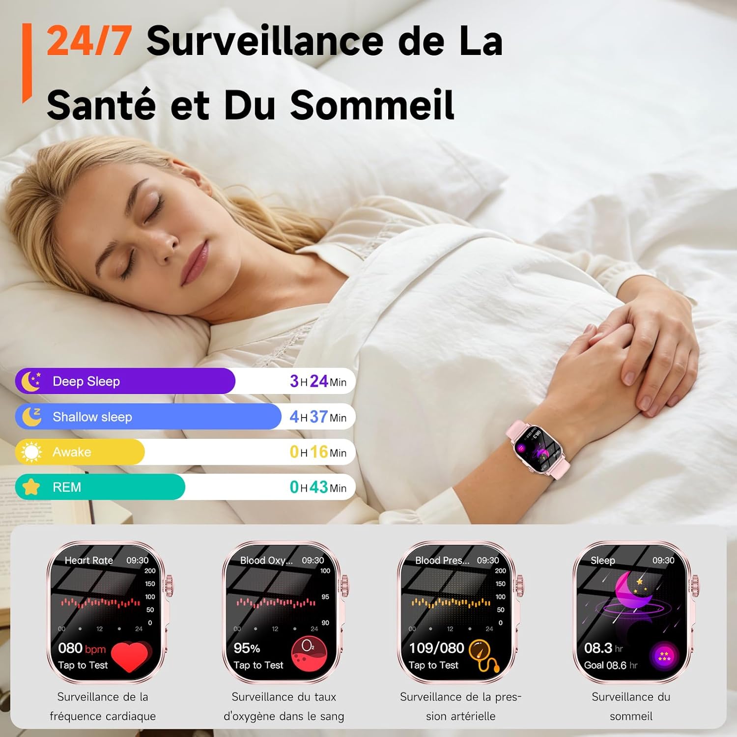 Detalle 2 de Montre Connectée Femme 2026 with ECG, HRV, BMI, LED, Sommeil et 130+ sports – IP68, AMOLED 2,0