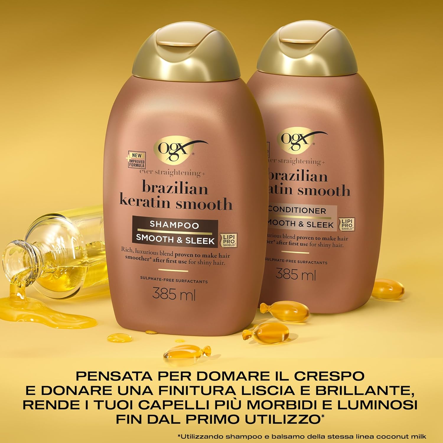 Thumbnail 2 de OGX Set Shampoo e Balsamo Ever Straightening + Brazilian Keratin Smooth con Lipi Pro Shield, 2 x 385 ml