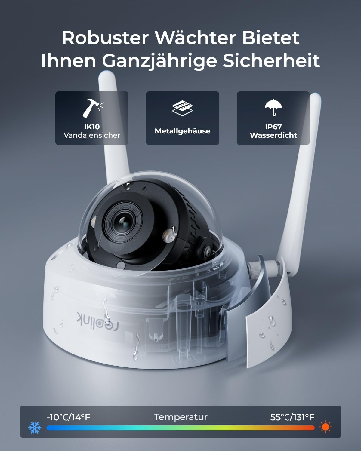 Detalle de Reolink 4K Wi-Fi 6 Außen-Überwachungskamera RLC-840WA – robust, farbige Nachtsicht und KI-Erkennung