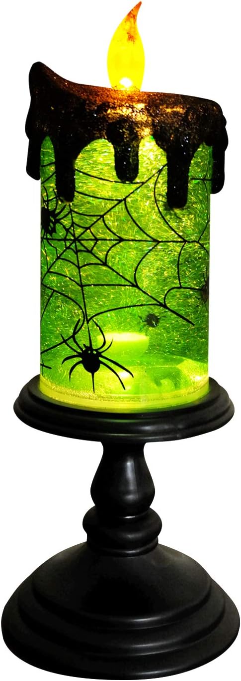Detalle de Eldnacele RD001-G Spider Halloween Snow Globe Candle, Green LED, 4" x 10