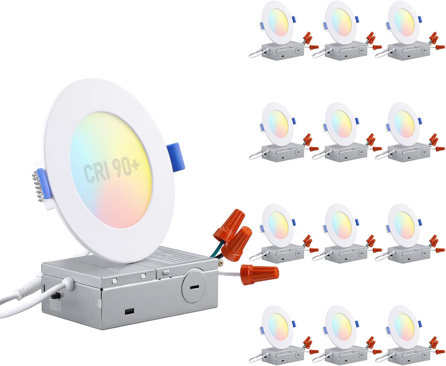 TORCHSTAR Basic Series 12-Pack 4-Inch Ultra-Thin LED Recessed Lights (5CCT, CRI90, J-Box)
