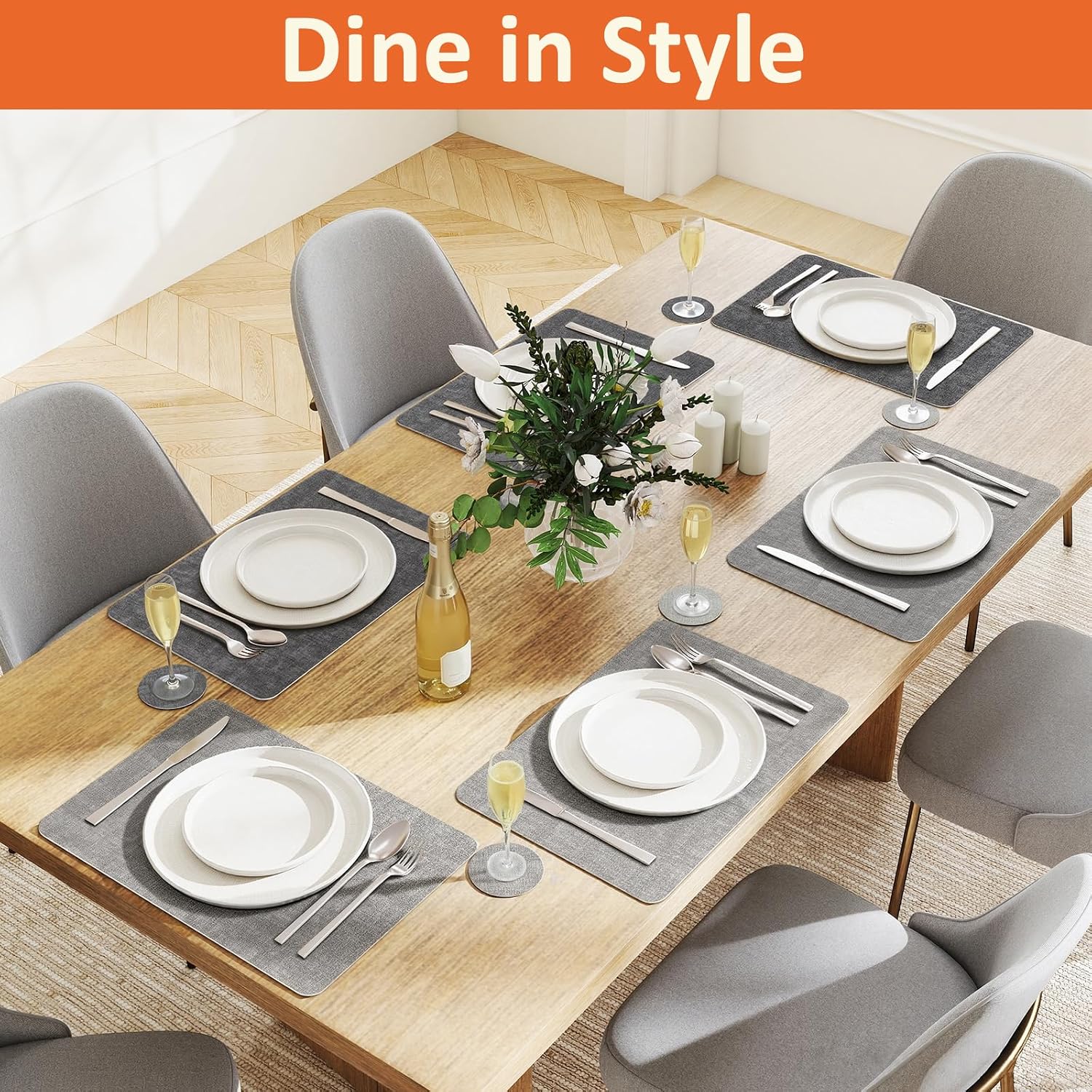 Thumbnail 6 de Euqvunn Placemats and Coaster Set of 6, Reversible Grey PU, 12 Pieces