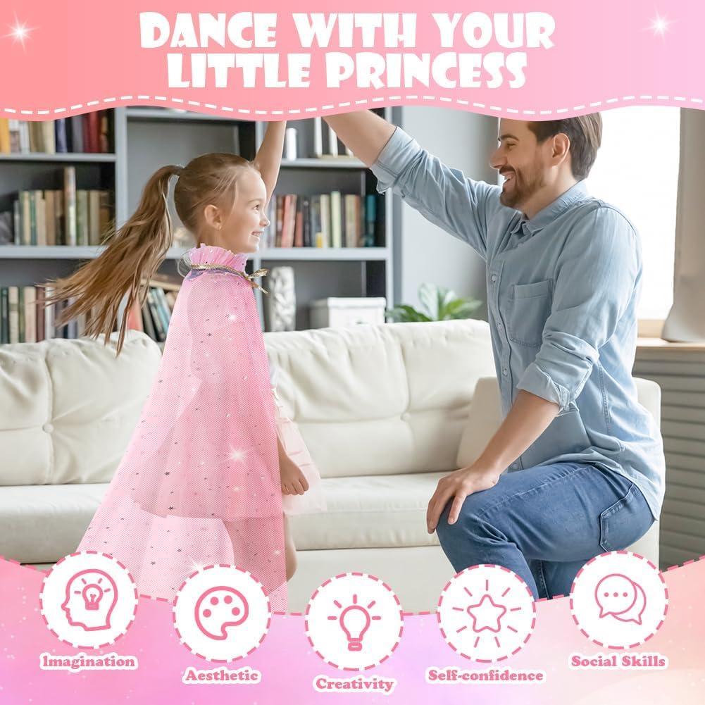Thumbnail 4 de Vicloon Mantello da Principessa 11 pz rosa con paillettes, bacchetta e accessori per feste e giochi di ruolo