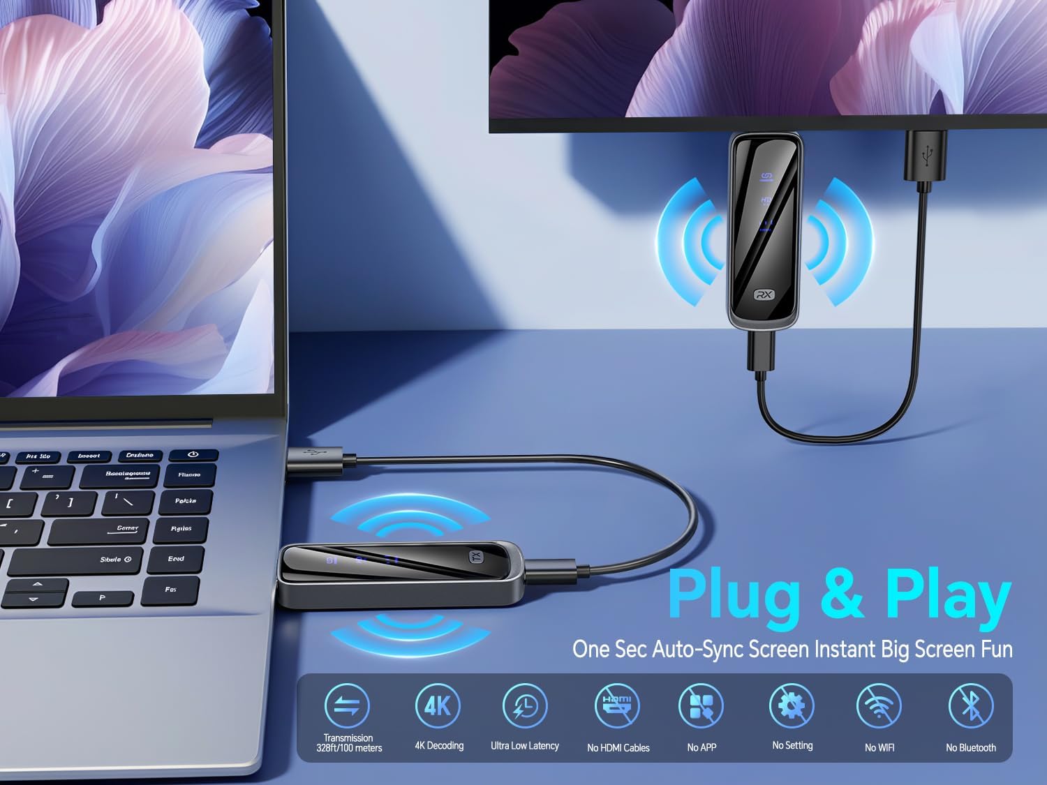 Thumbnail 1 de Futureagle S8 Wireless HDMI Transmitter & Receiver: 100m/328ft, 4K Decode, Plug & Play