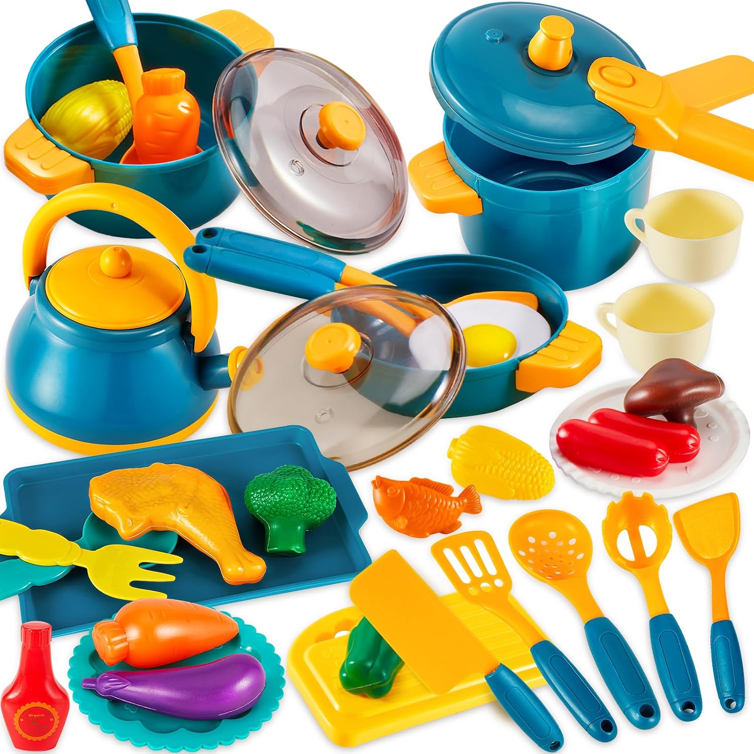 Detalle de LINFUN KIDS Mud Kitchen Accessories Toy Pots and Pans Play Food Set
