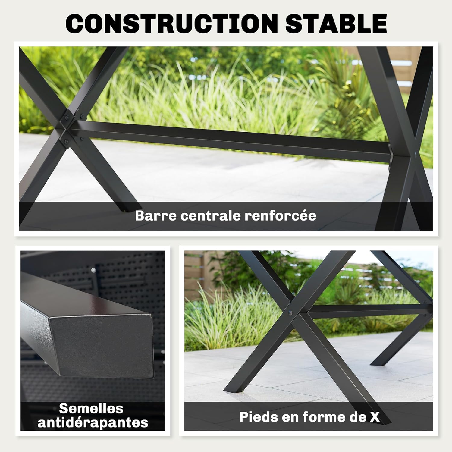 Thumbnail 5 de Outsunny Table de jardin rectangulaire HDPE effet bois pour 4 à 6 personnes (150 x 90 x 74 cm) – pieds en X, noir