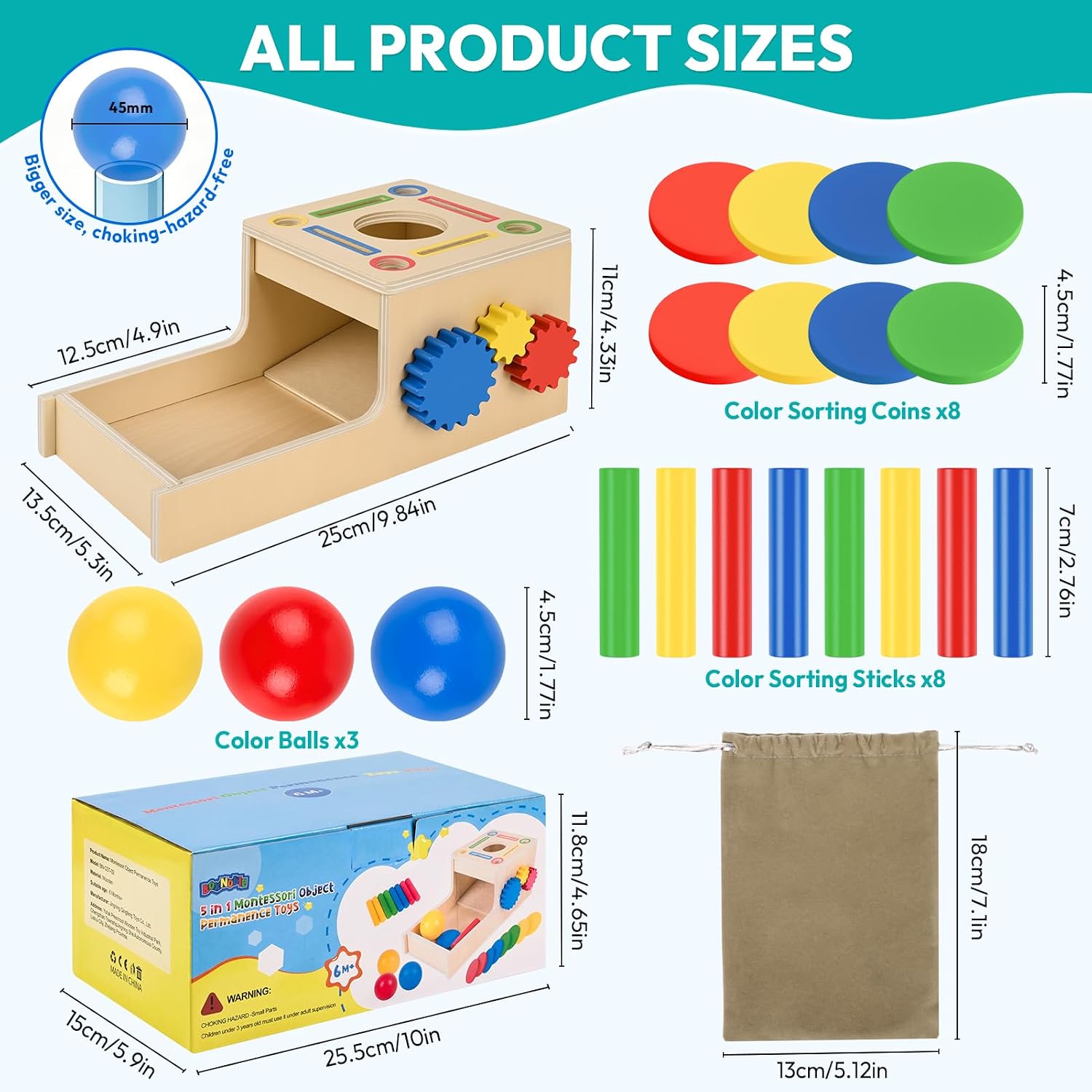 Detalle 1 de BoxNoble Montessori Object Permanence Toy, Wooden