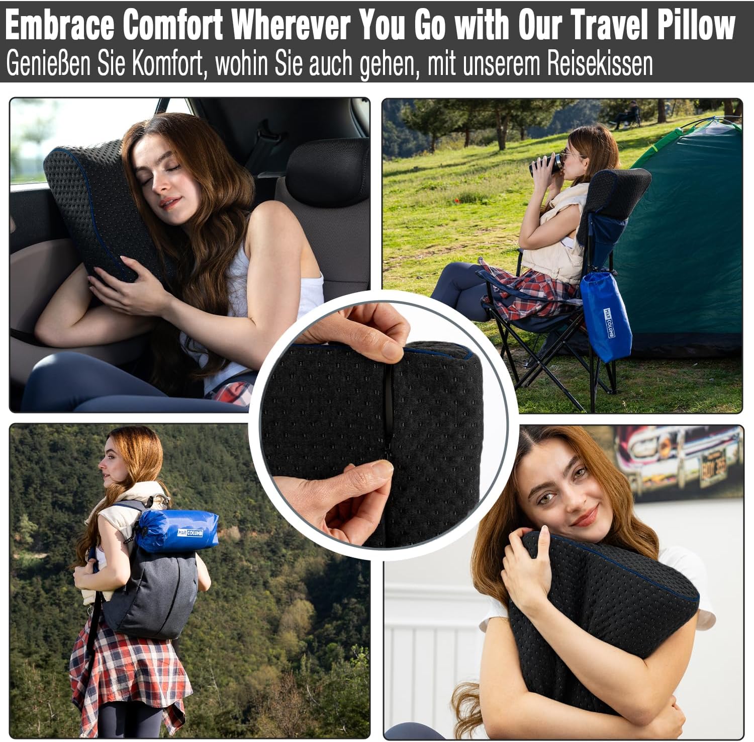 Thumbnail 1 de Marcolumb Cuscino da viaggio memory foam ergonomico per il collo con federa termoregolante e borsa impermeabile