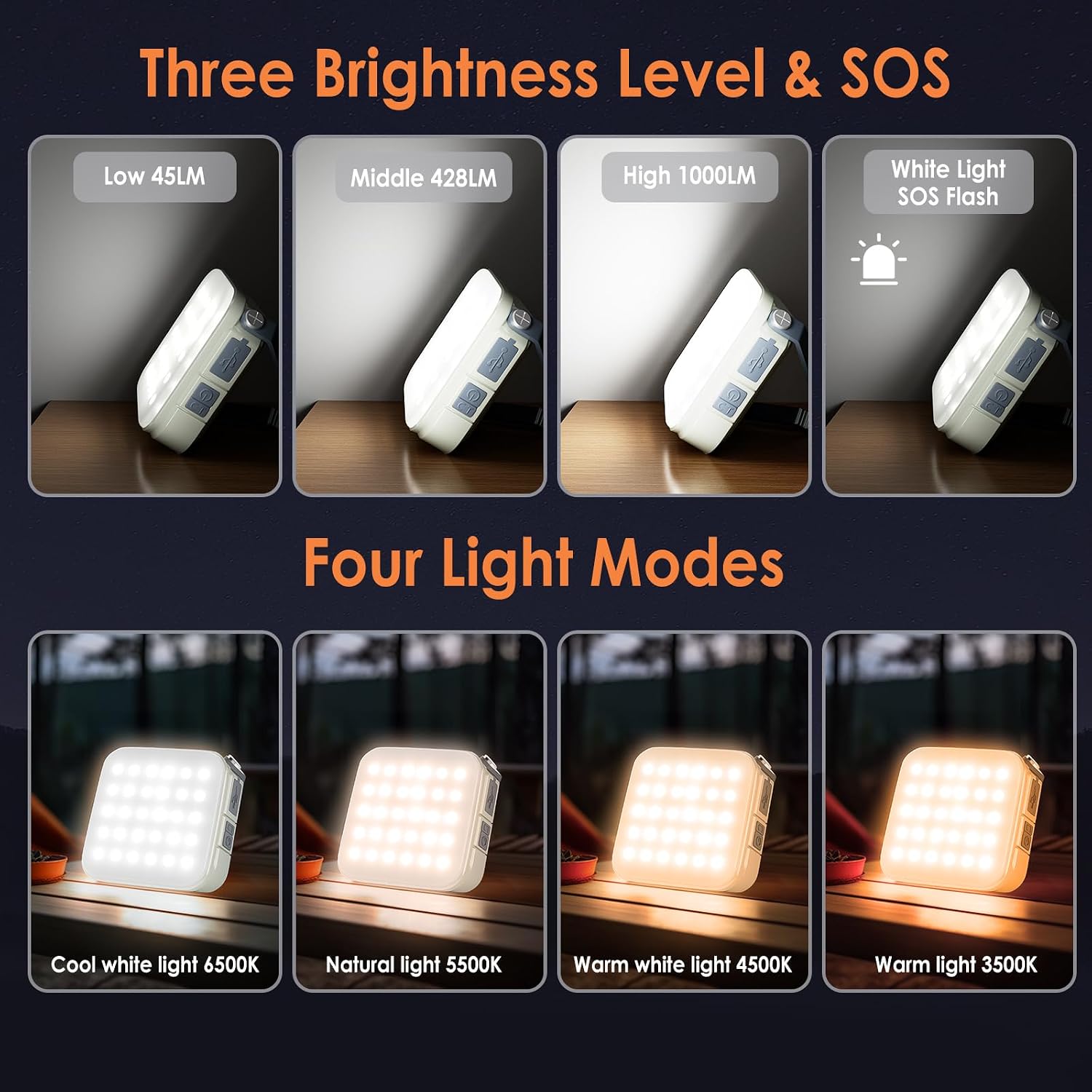 Thumbnail 2 de Quntis Camping Light Rechargeable: Solar/USB-C LED Lantern with 4000mAh Power Bank (IPX6, 4 Colour Temperatures)