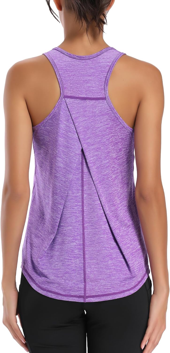 Detalle de Dawnrole Top da Palestra per Donne – Canotta Yoga senza Maniche Racerback