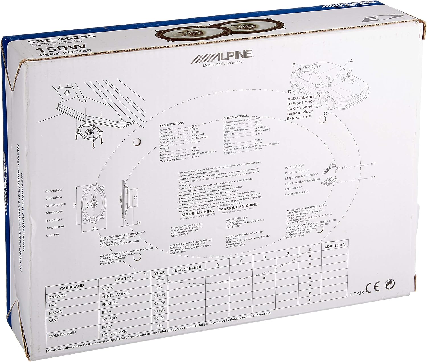 Detalle 1 de Alpine SXE-4625S 10x15 cm 2-weg coaxiale luidspreker, 20 W RMS