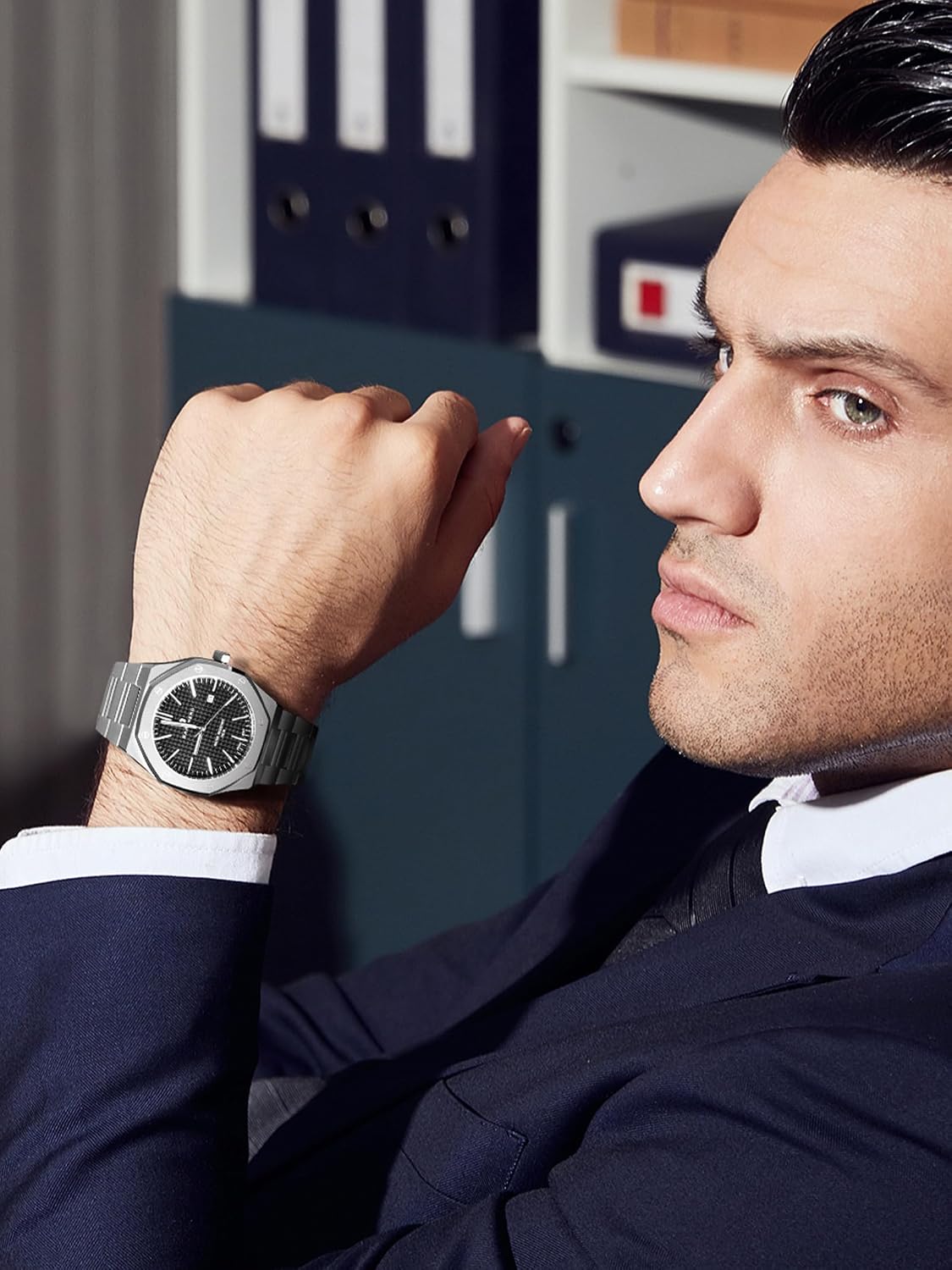 Detalle de SAPPHERO Montre Homme octogonale 10ATM en acier inoxydable à mouvement quartz japonais