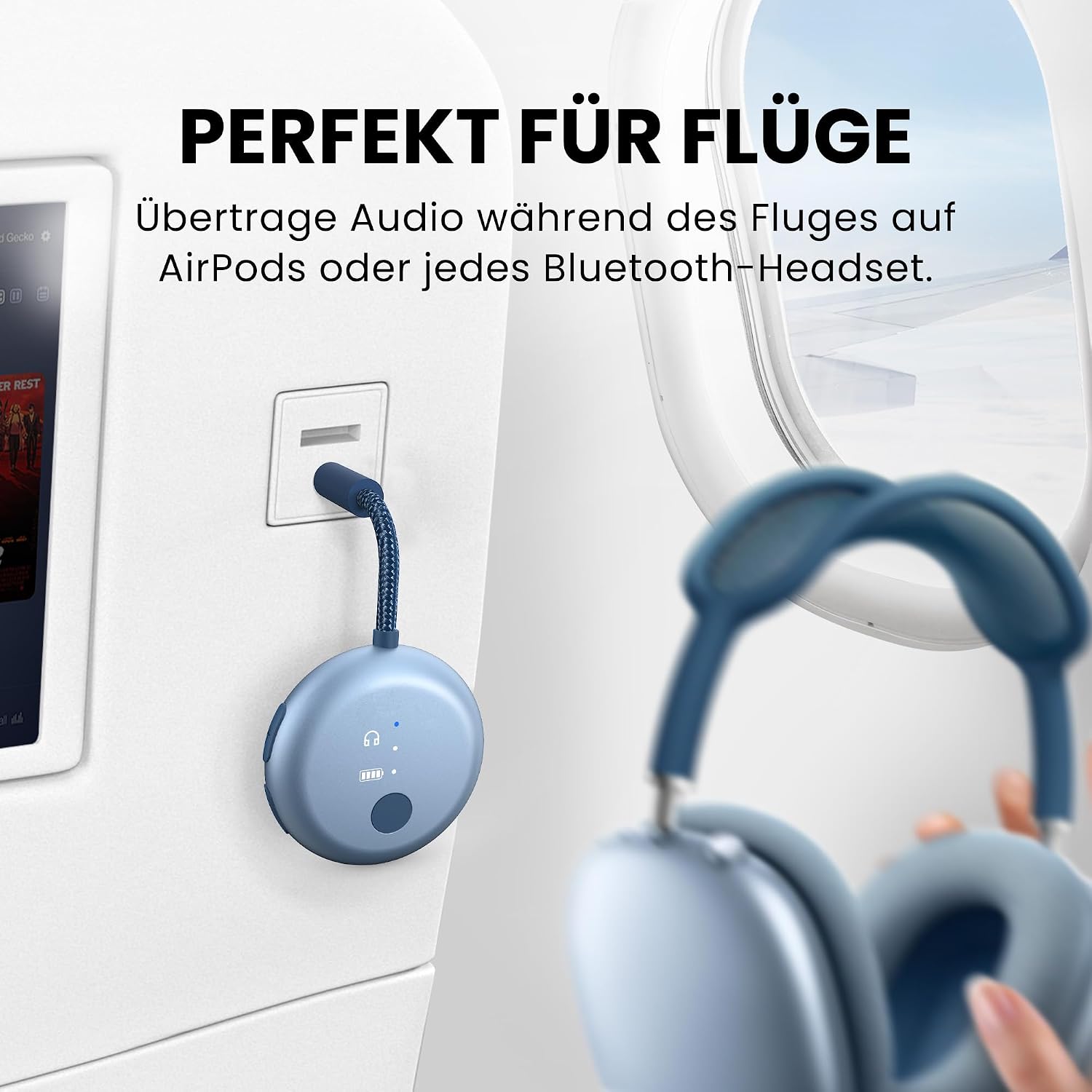 Thumbnail 1 de Avantree SoundJet R1 Bluetooth-Adapter für Flugzeug-Audiosysteme, aptX Adaptive, bis zu 20 Std. Akkulaufzeit (Himmelblau)