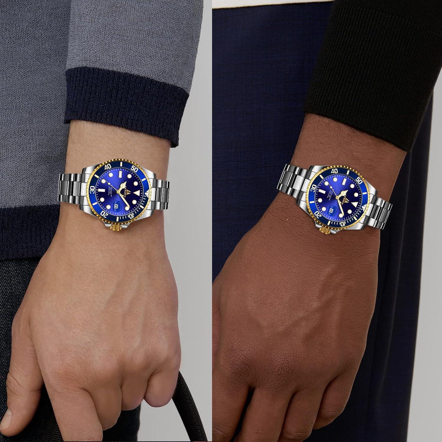 Detalle 2 de LN LENQIN Herrenarmbanduhr aus Edelstahl mit Quarzwerk, Datum und leuchtendem Zifferblatt (wasserdicht bis 3 ATM)