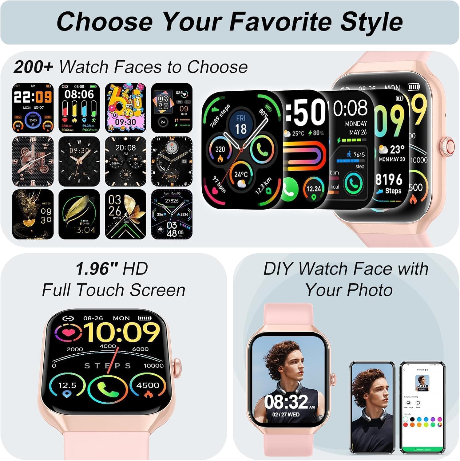 Thumbnail 5 de Montre Connectée Homme/Femme 1.96'' – Bracelet Avec Appel Bluetooth, IP68, Suivi Santé et 100+ Sports