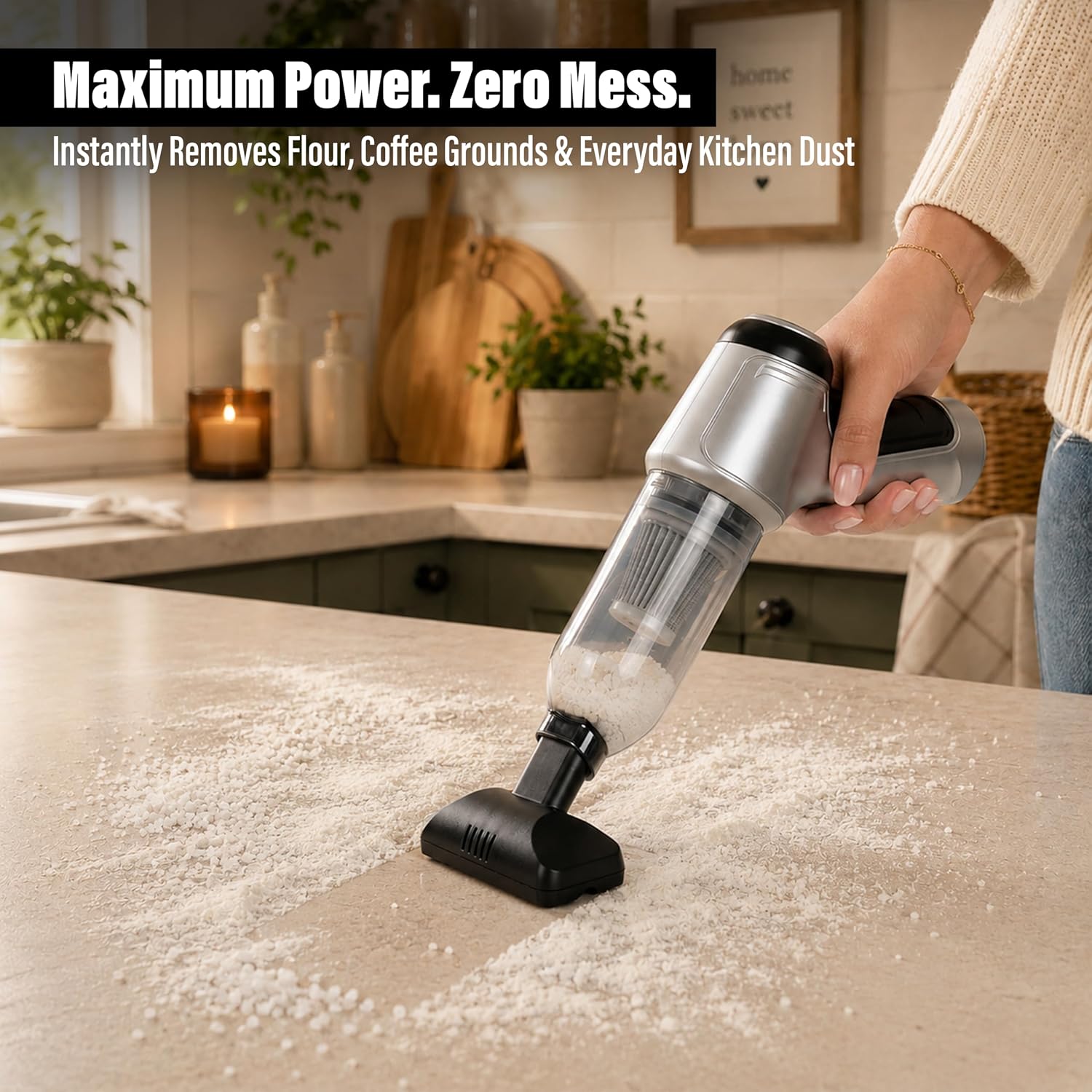 Detalle 2 de EcoNour Handheld Vacuum Cleaner: Powerful 12KPA Suction, 30-Minute Run Time and Portable Cleaning Companion