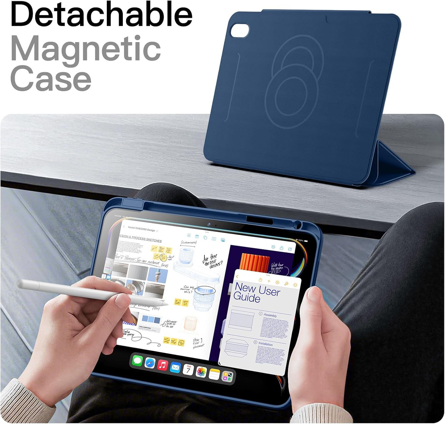 Thumbnail 3 de JETech 3191- magnetische afneembare hoes voor iPad (A16), marineblauw