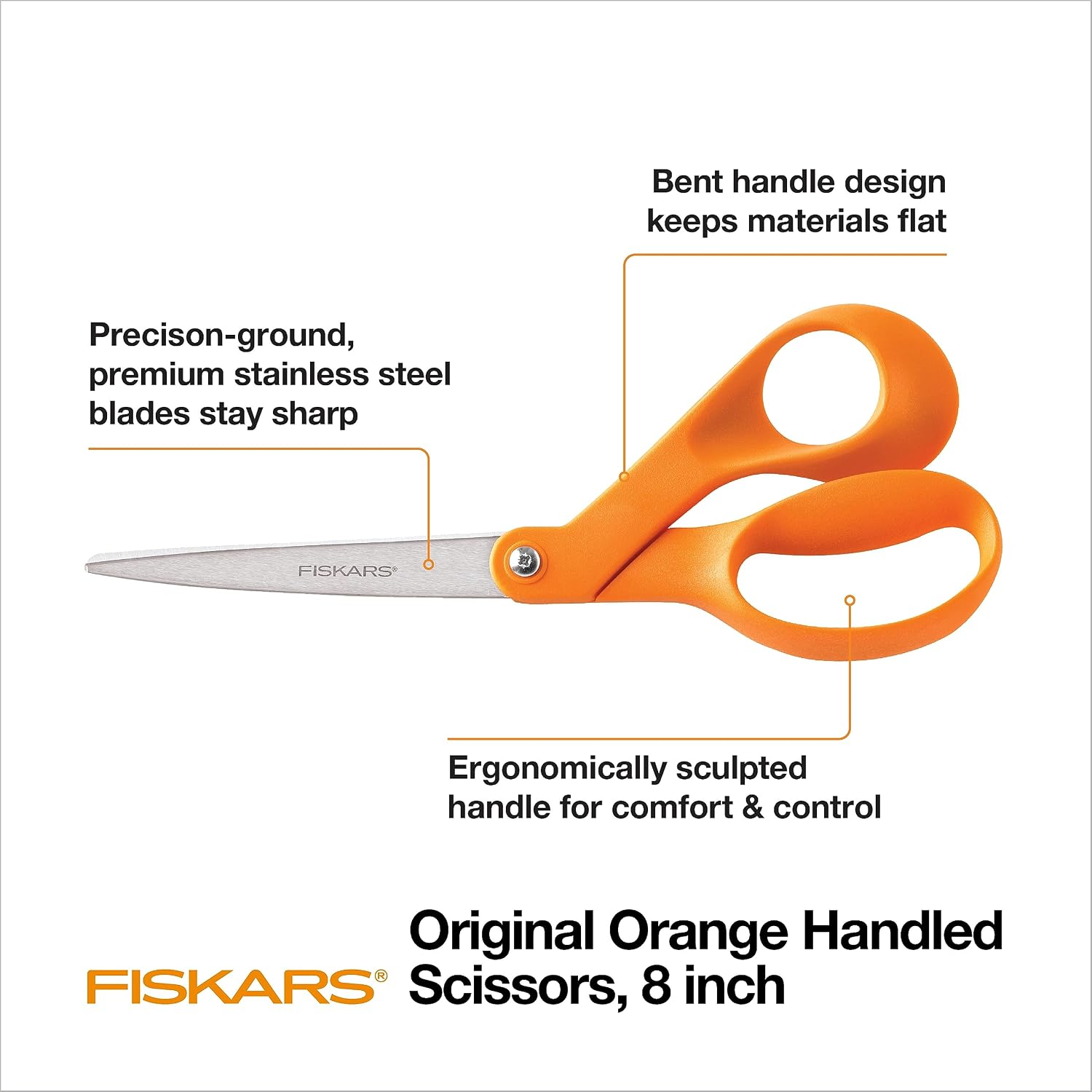Detalle 2 de Fiskars 右利き用カーブ型多目的はさみ 8インチ、ステンレス鋼・オレンジハンドル