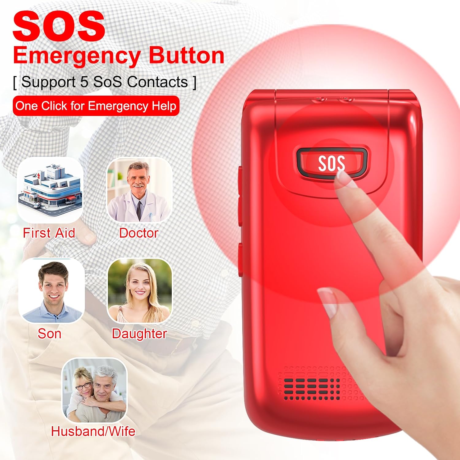 Thumbnail 4 de 4G Senior Flip Mobile Phone (Unlocked) with Large Buttons, SOS and 2.4" Display