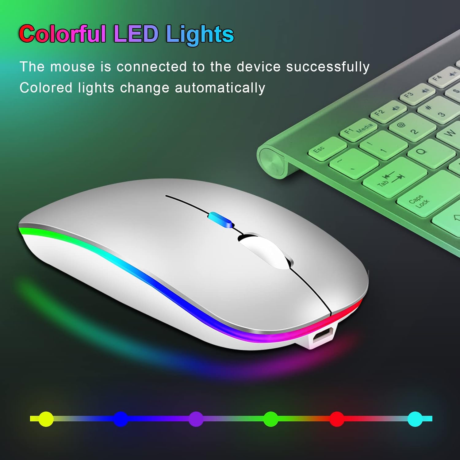 Thumbnail 4 de Wireless Bluetooth Mouse for Laptop (Silver) — Dual Mode, Rechargeable, Quiet Clicks