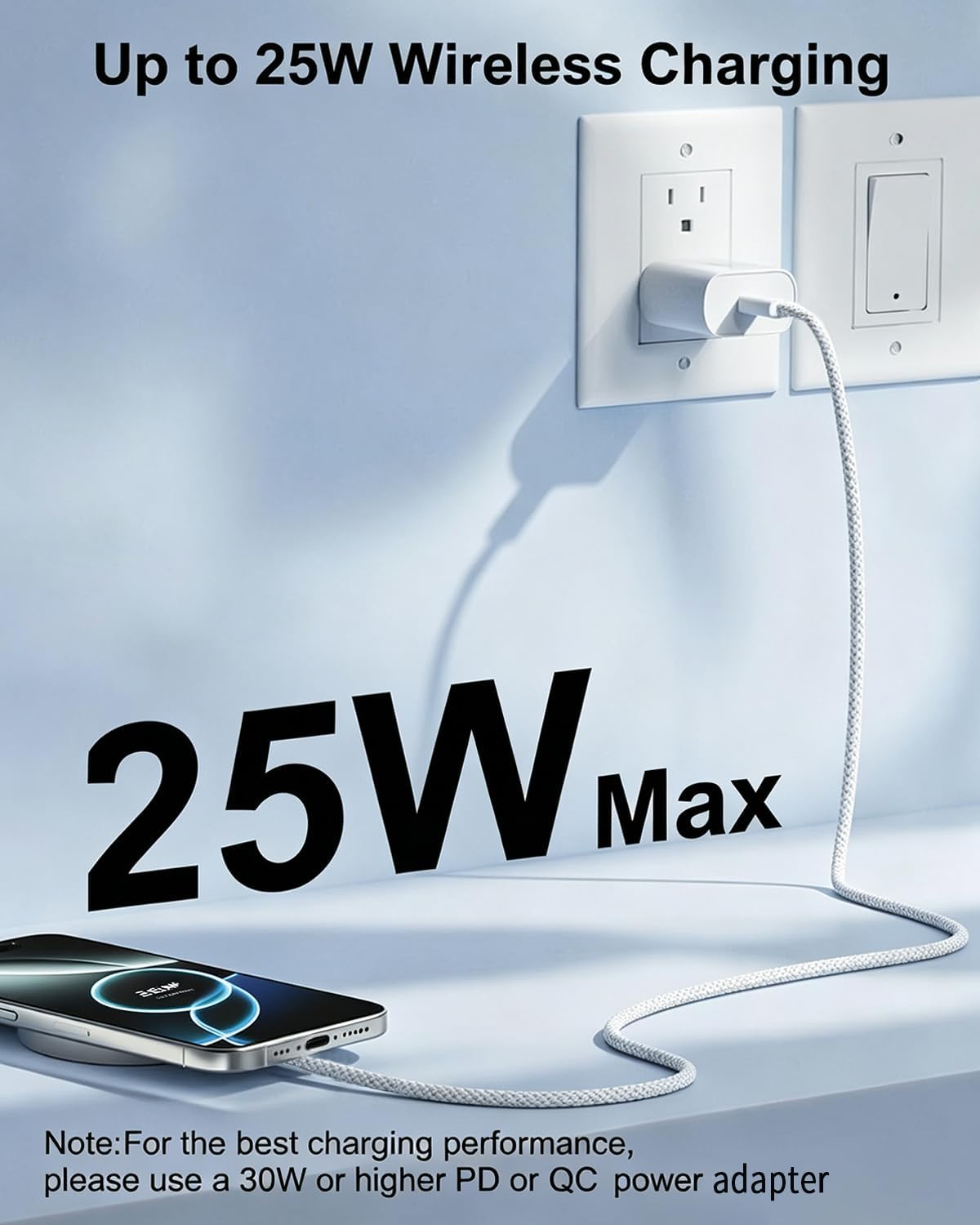 Thumbnail 1 de Poukey W25 25W Qi2 Magnetic Wireless Charger, White, 4.5mm Slim Design