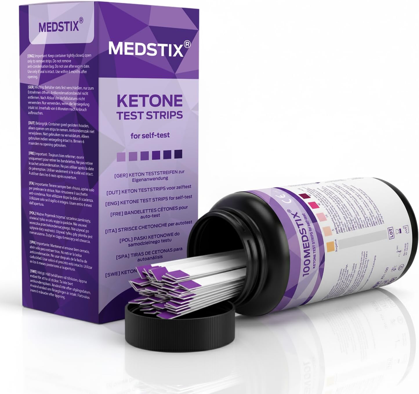 Detalle de MedStix mv-ks1-100 ketoseteststrips voor urine, 100 stuks
