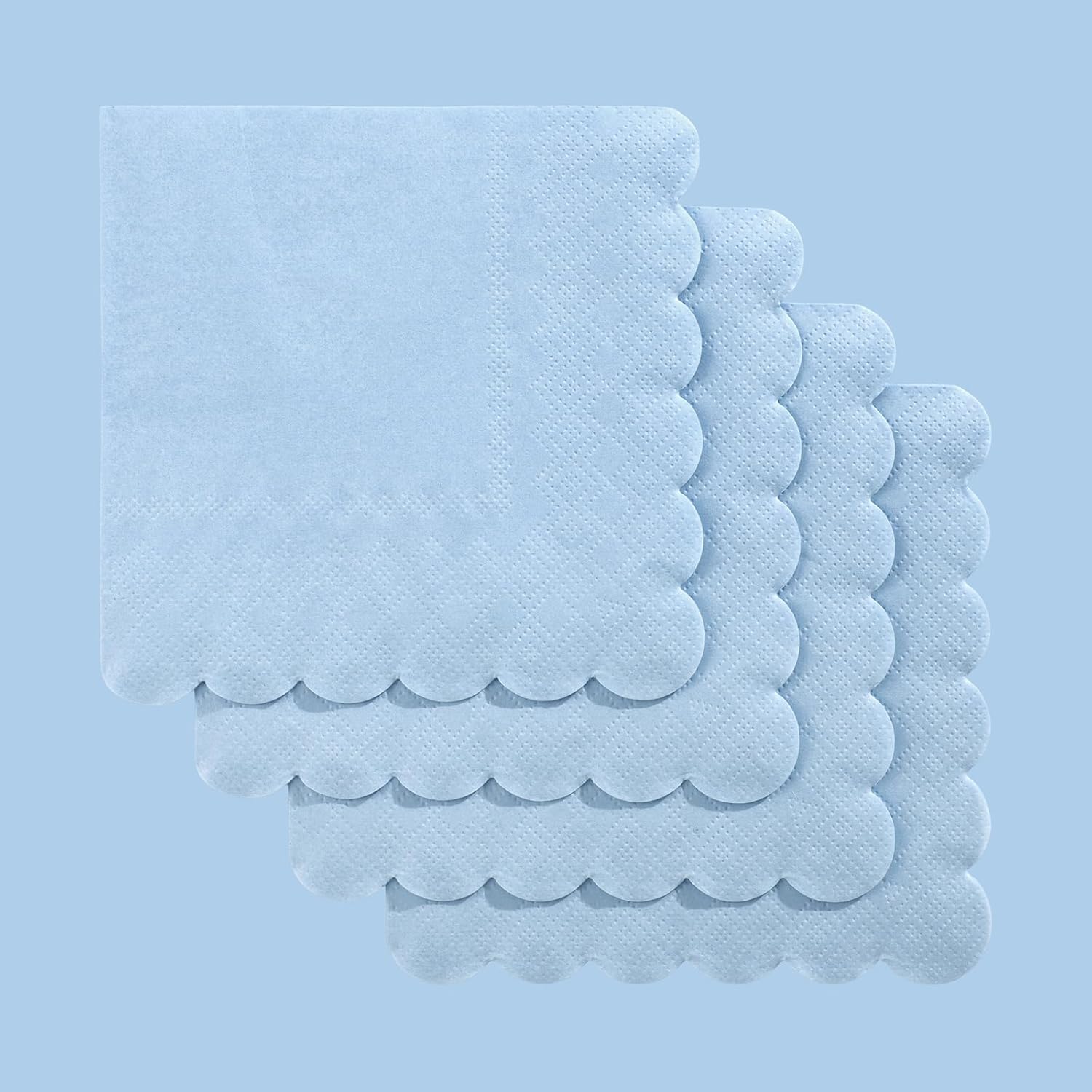 Thumbnail 3 de NatNarr 120-Piece Light Blue Scalloped Cocktail Napkins (5 x 5 Inch) for Baby Showers, Birthdays & Weddings